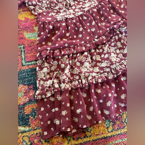 NWT Altar’d State | Women’s plum Theresa tiered white floral lined mini dress, L - Picture 10 of 16